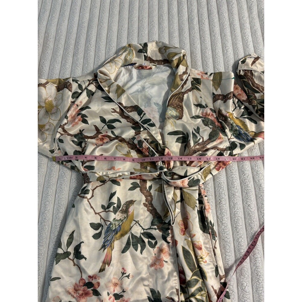 Pottery Barn Nola Silky Piped Robe Womens medium muted floral birds bridal gift - Picture 9 of 13